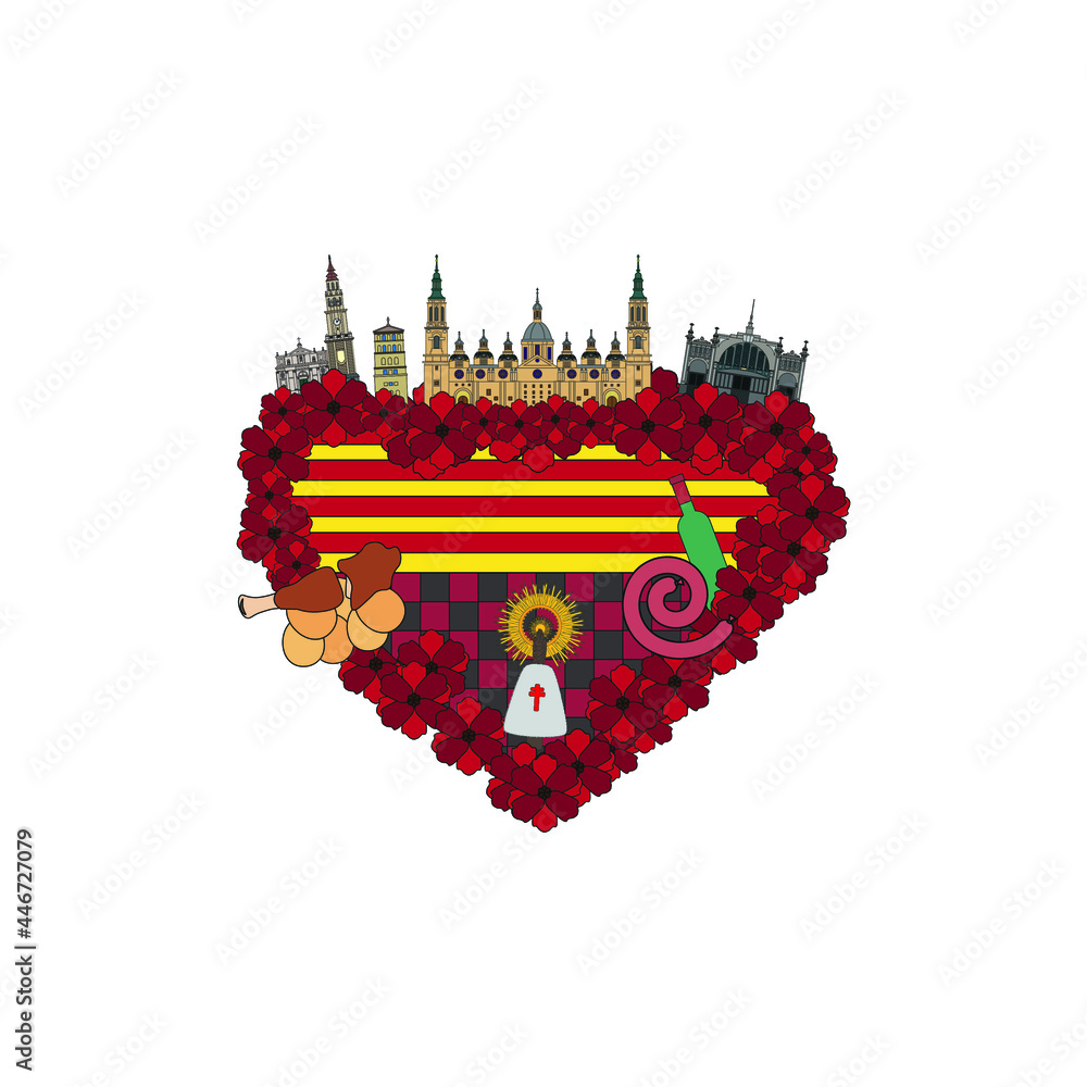 doodle drawings related to zaragoza city in spain
