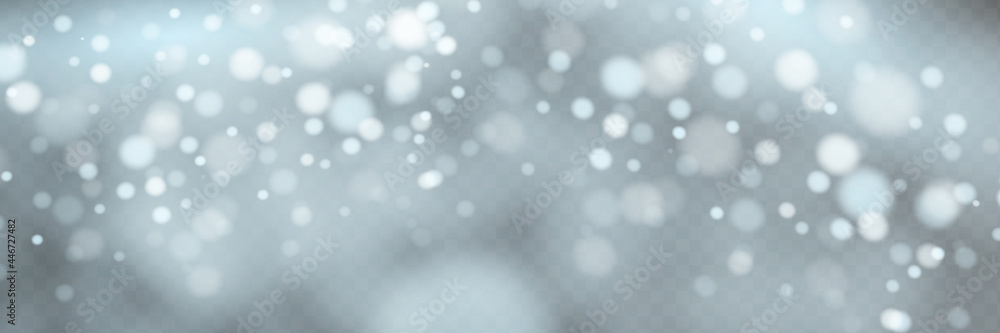 Vector falling snow effect isolated on transparent background with blurred bokeh. Vector falling snow effect isolated on transparent background with blurred bokeh.