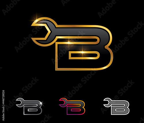 Golden Mechanic Monogram Logo Initial letter
