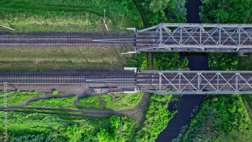 Metal railway train bridge over the river Metal railway train bridge over the river