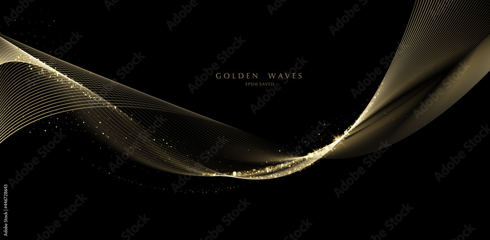golden wave background, luxury gold lines - obrazy, fototapety, plakaty 