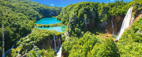 Croatia, high resolution panorama of large size, Plitvice lakes and waterfalls