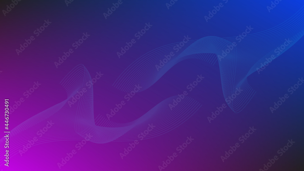 abstract line wave with lighting effect on purple and blue gradient color background with copy space for technology and futuristic element design