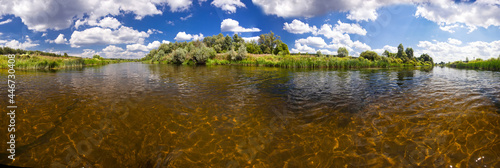 Summer panorama with river and forest, large-size high-definition photo, large-format printing