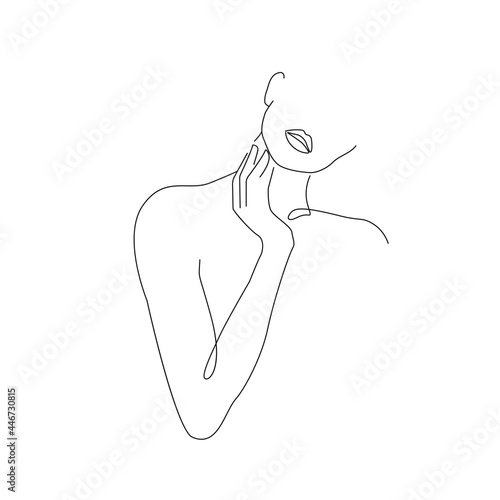 Female Face Line Art Drawing. Woman Head One Line Minimalist Illustration. Woman Minimal Sketch Drawing. Abstract Single Line Vector Art.