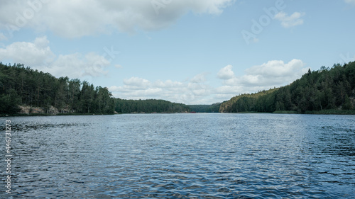 Ladoga lake. Panorama of Karelia. Islands in Lake Ladoga. Northern nature of Russia. Republic of Karelia