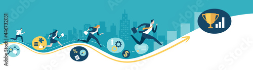 The winner. Yellow line leading to the goal. Business vector concept illustration
