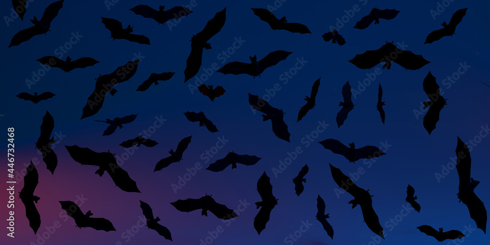 Halloween banner with bats. 3d illustration. Background.