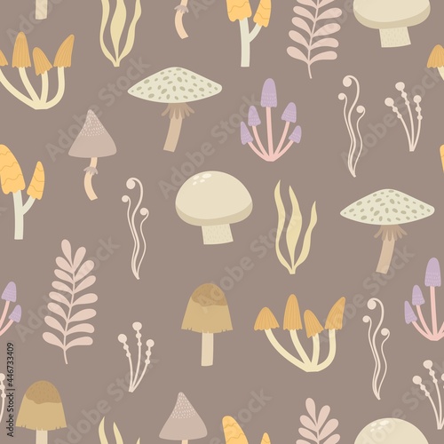 Seamless pattern with mushrooms. Colorful vector flat for kids. hand drawing. baby design for fabric, print, wrapper