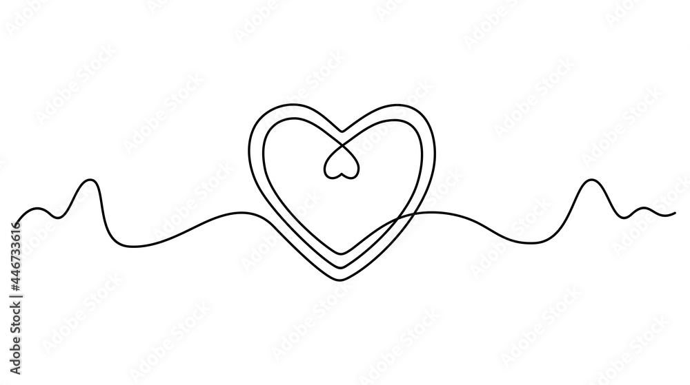 Continuous one line drawing of heart isolated on white background. Vector illustration