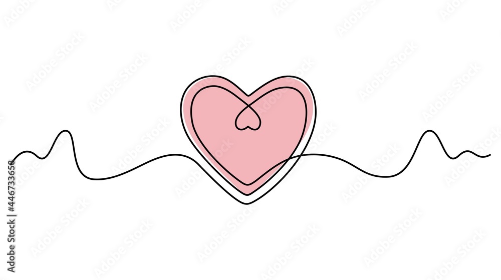 Continuous one line drawing of heart isolated on white background. Vector illustration