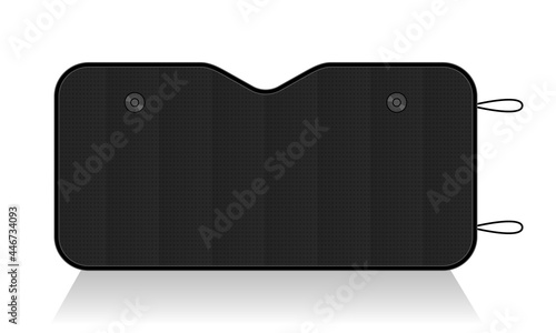 Black Car Window Sunshade Foldable Reflective Sun Visor Template on White Background, Vector File