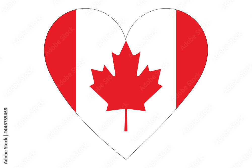 Fototapeta premium Canada flag of heart shape isolated on white background