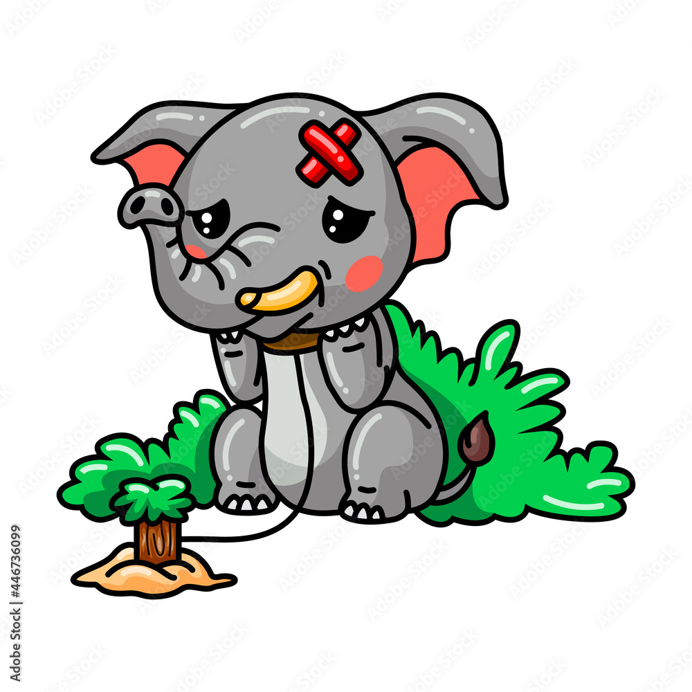 Fototapeta premium Cute sick baby elephant cartoon