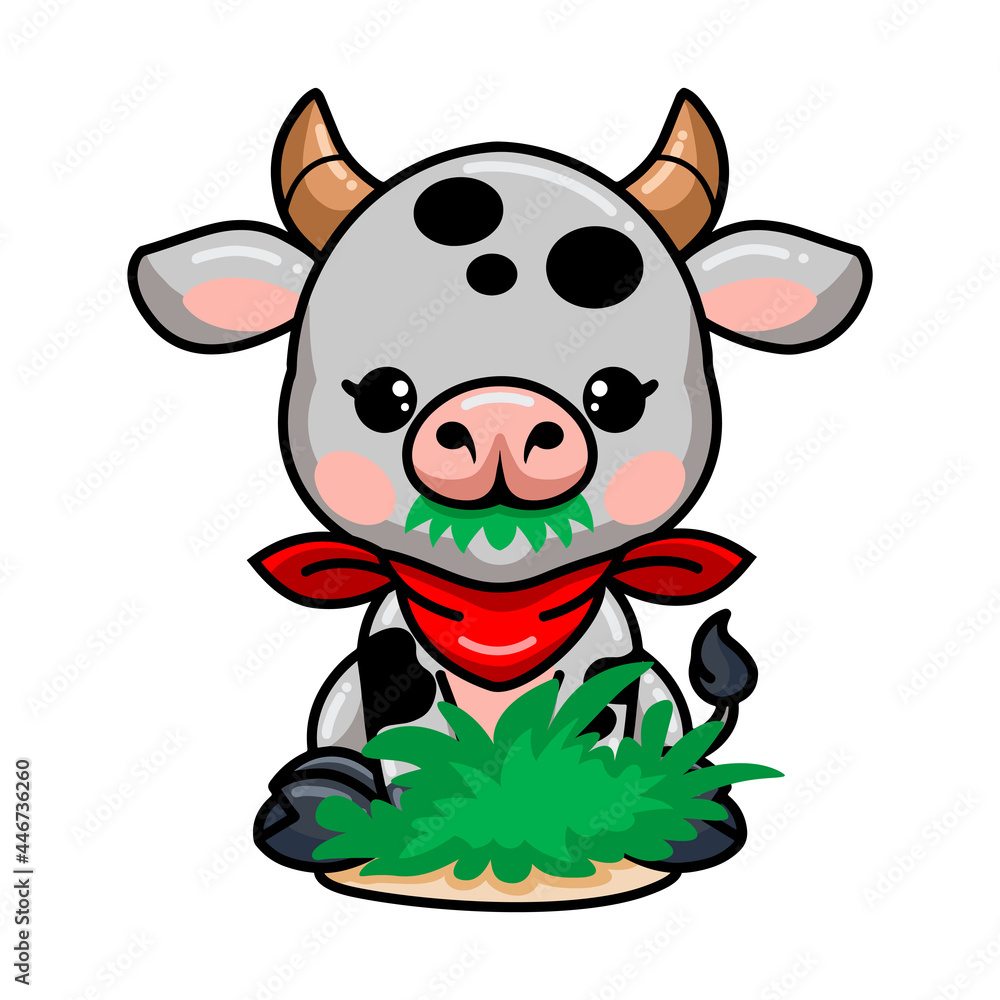 Cute baby cow cartoon eating grass Cute baby cow cartoon eating grass