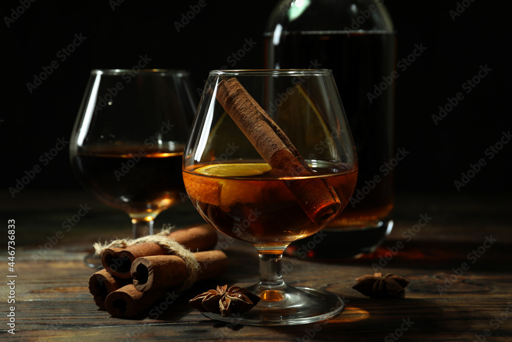 Concept of hard alcoholic drinks with cognac Concept of hard alcoholic drinks with cognac