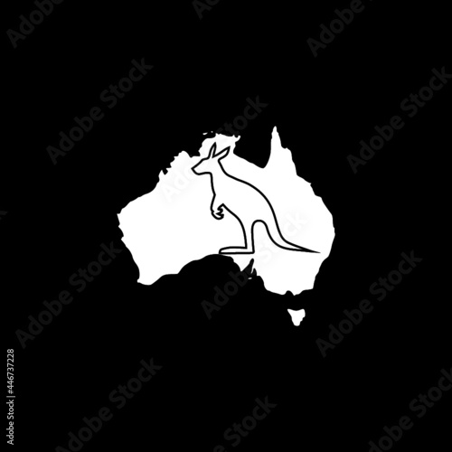 Kangaroo with Australia continent concept logo isolated on dark background