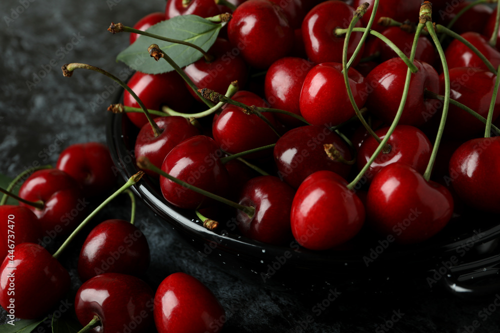 Sweet red cherry berries on dark background Sweet red cherry berries on dark background
