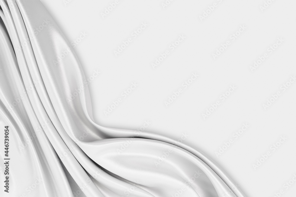 Obraz premium Beautiful elegant wavy silver white satin or grey silk luxury cloth fabric texture with monochrome background design. Copy space. 