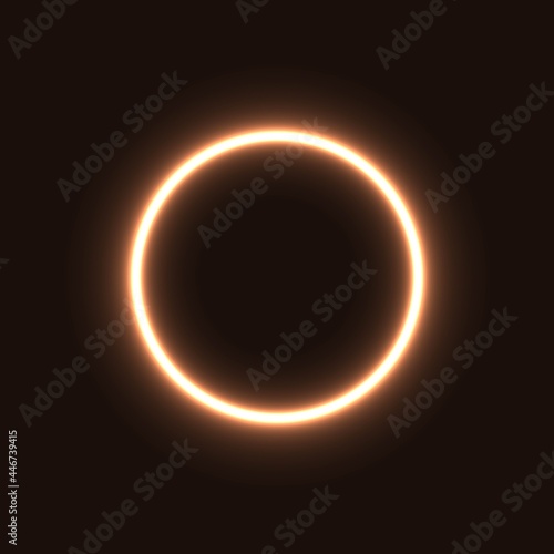 gold abstract neon circle glowing in the dark. design element for poster, banner, advertisement, print.neon illustration