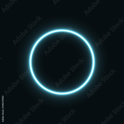 blue abstract neon circle glowing in the dark. design element for poster, banner, advertisement, print.neon illustration