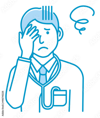 Young male doctor gesture variation illustration |  trouble, depression.