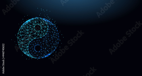 Abstract icon Yin Yang made from lines and triangles. Low poly style design.