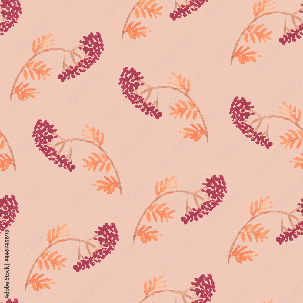 Fototapeta premium Seamless pattern with autumn branches with berries on beige background