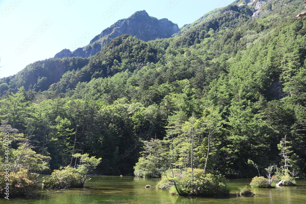 中部山岳国立公園、上高地。穂高神社奥の院ん五あるいけ。明神弐の池。