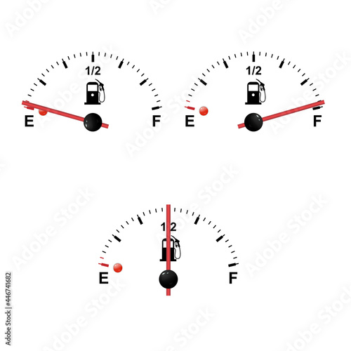 Gas tank gauge. Set of Fuel gauge scales. Fuel meter. Fuel indicator. Oil level tank bar meter. Collection Fuel gauge meter on a white background