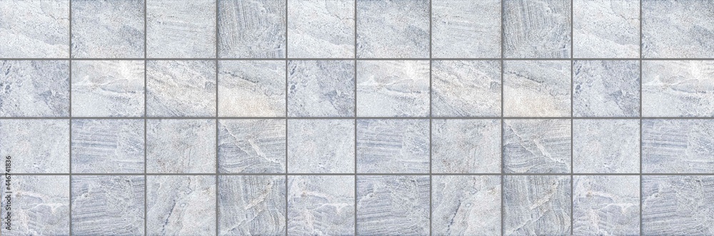 Naklejka premium Panorama of White granite tiled wall with vintage pattern texture and background seamless