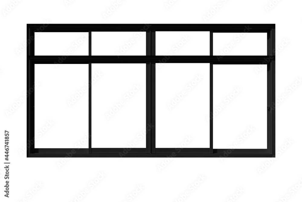 Black sliding aluminum window frame isolated on a white background