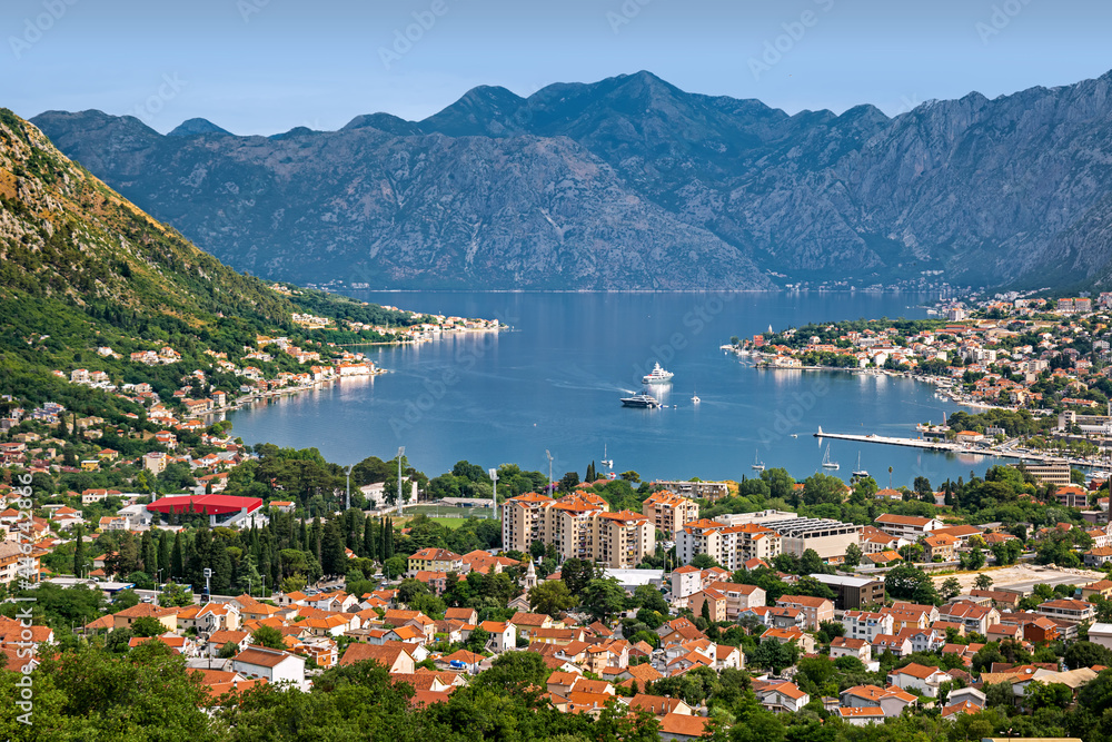 Aerial view of Bay of Kotor in Montenegro
