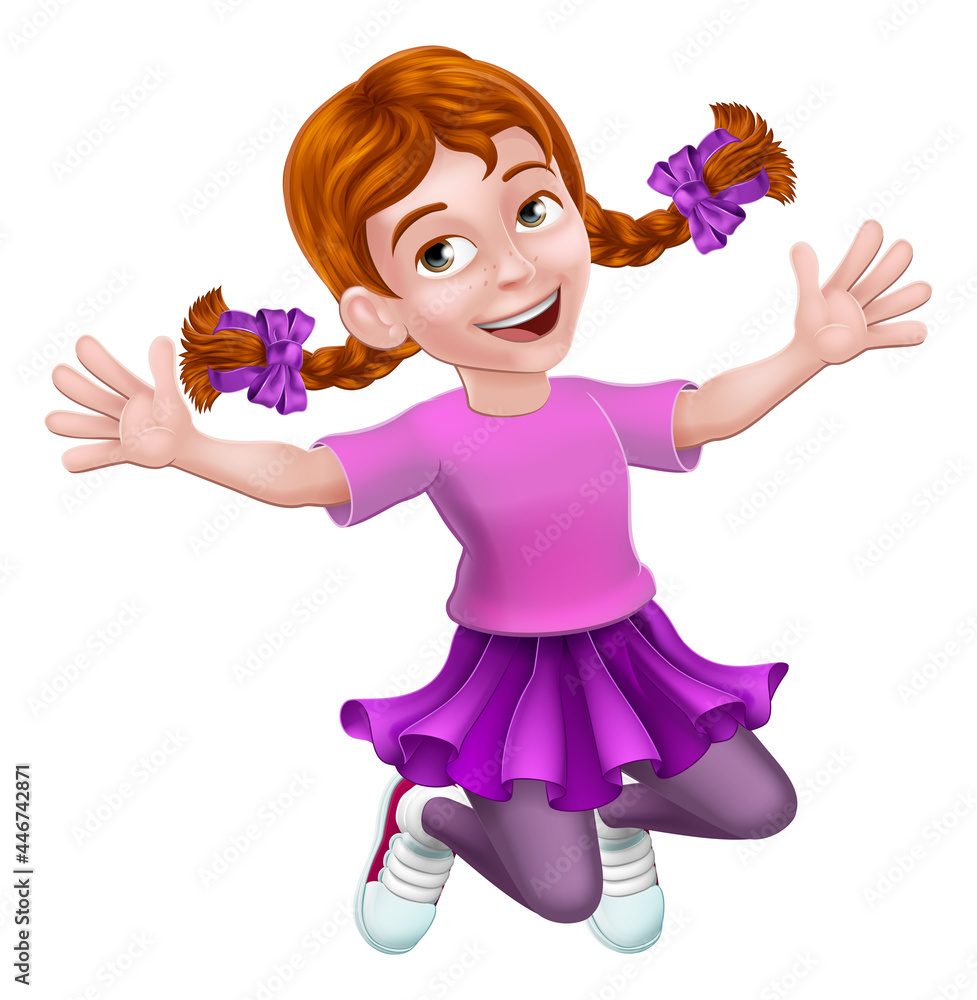 excited little girl cartoon