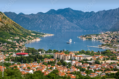 Aerial view of Bay of Kotor in Montenegro