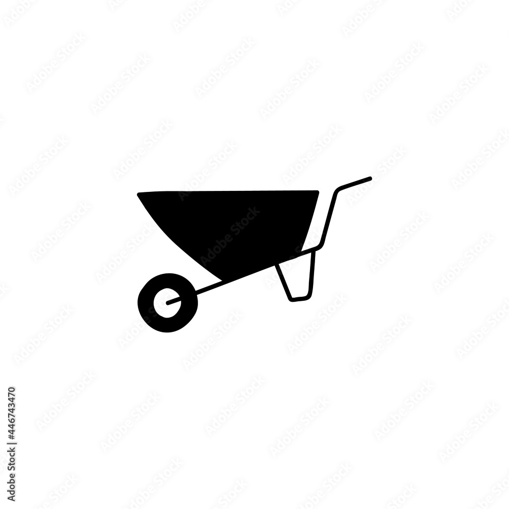 Barrow cart, wheelbarrow icon in solid black flat shape glyph icon, isolated on white background Barrow cart, wheelbarrow icon in solid black flat shape glyph icon, isolated on white background