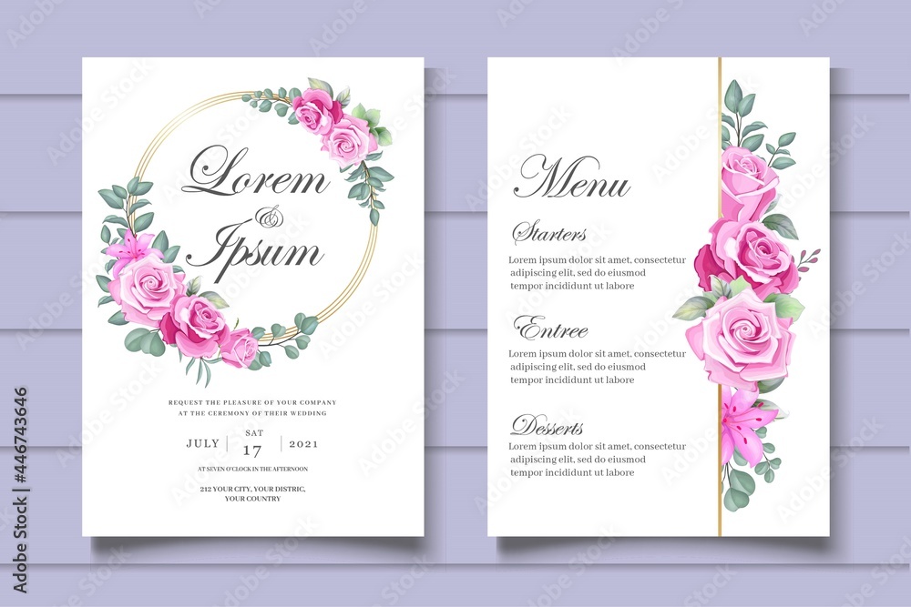 Hand drawn floral invitation card template