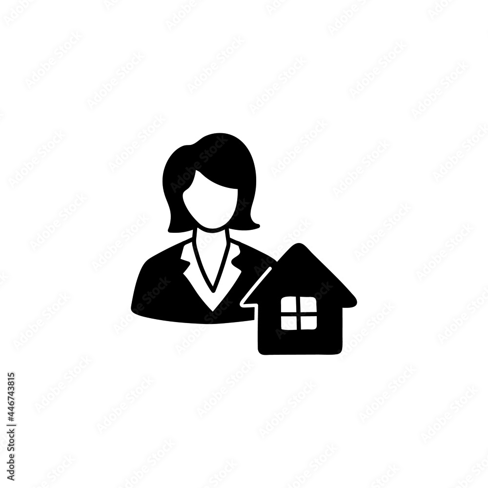 Estate Agent, house consultant, house sale icon in solid black flat shape glyph icon, isolated on white background Estate Agent, house consultant, house sale icon in solid black flat shape glyph icon, isolated on white background