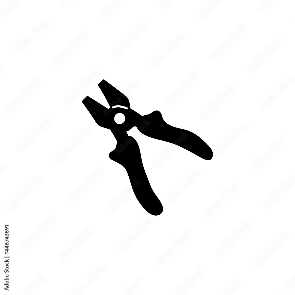 Pliers icon in solid black flat shape glyph icon, isolated on white background Pliers icon in solid black flat shape glyph icon, isolated on white background