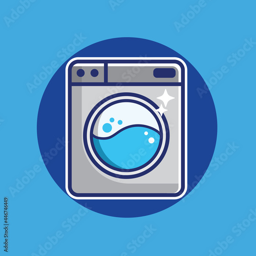 Washing machine icon. Laundry service sign. Clothing cleaner cartoon style