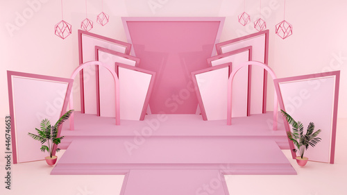 3d render Modern wedding stage  pink color