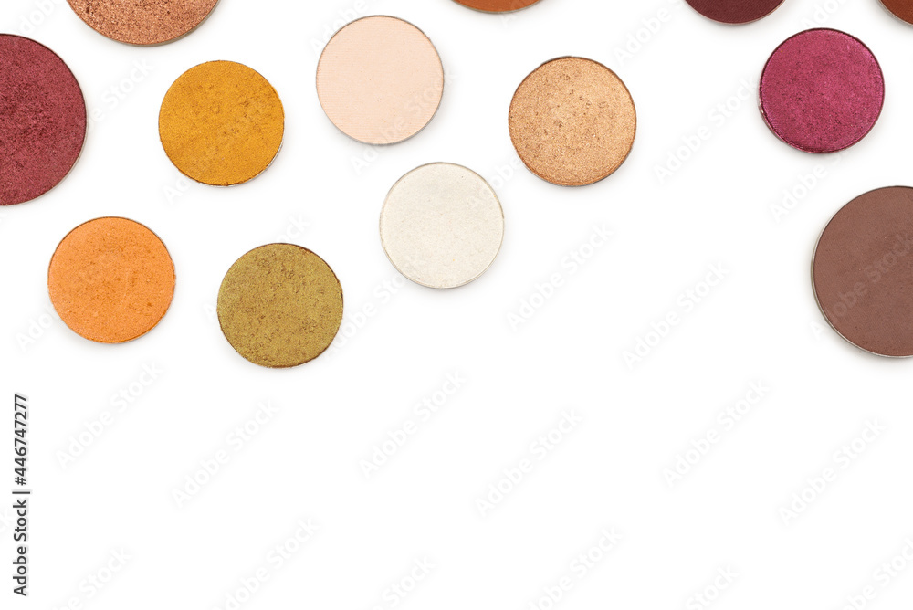 Round multicolored make up eyeshadows isolated on white. Round multicolored make up eyeshadows isolated on white.