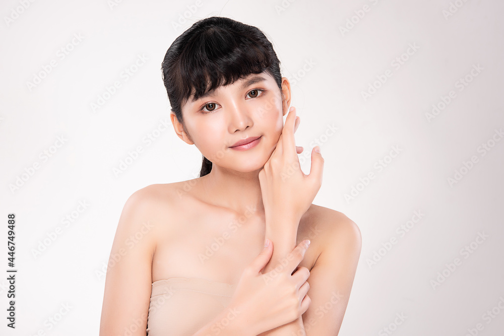 Beautiful young asian woman with clean fresh skin on white background, Face care, Facial treatment, Cosmetology, beauty and spa, Asian women portrait. Beautiful young asian woman with clean fresh skin on white background, Face care, Facial treatment, Cosmetology, beauty and spa, Asian women portrait.