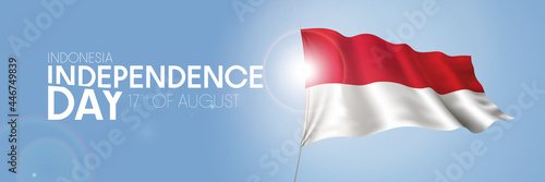 Indonesia happy independence day greeting card, banner with template text vector illustration