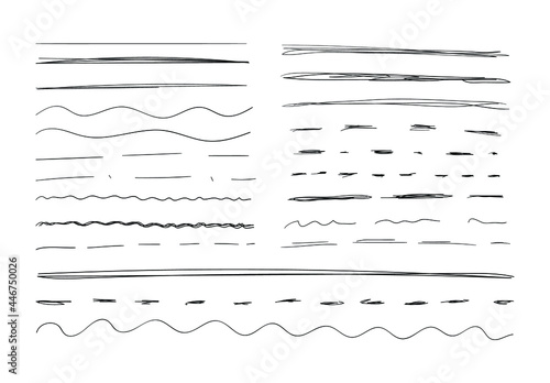 Vector Handdrawn Underline Strokes Set on White Background, Scribble Black Drawings, Collection of Different Lines.
 photo