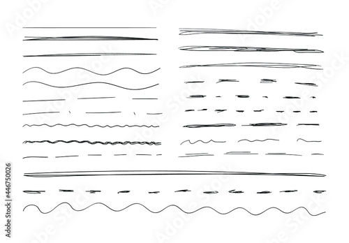 Vector Handdrawn Underline Strokes Set on White Background, Scribble Black Drawings, Collection of Different Lines.
