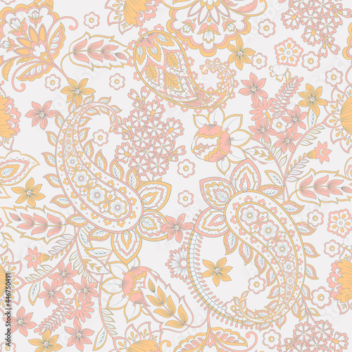 Paisley seamless vector pattern with floral elements