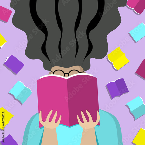 Girl reading book. vector illustration.