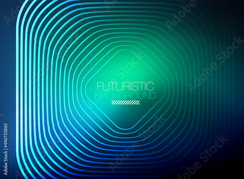 Neon color square shape lines abstract background. Shiny magic energy and motion concept, vector abstract wallpaper background