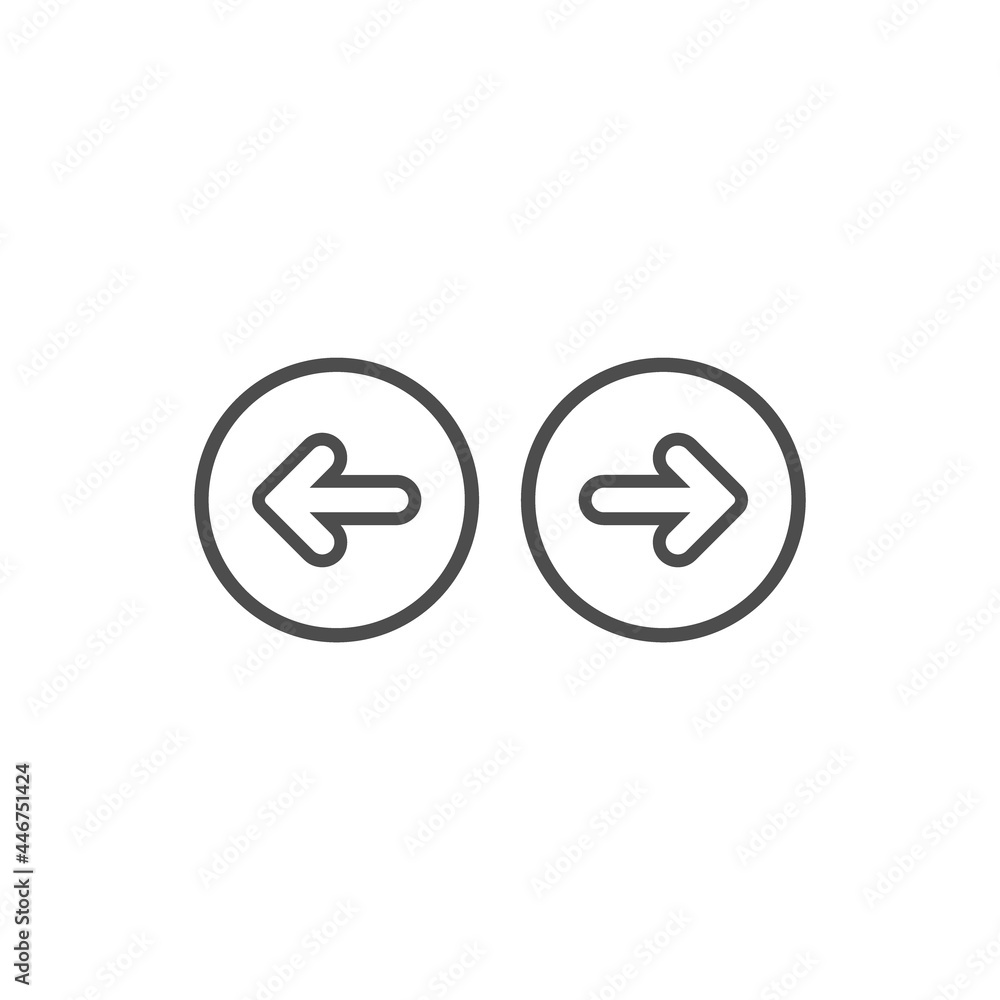 Set of arrows. black left and right rounded arrows in circle icons. Isolated on white. Set of arrows. black left and right rounded arrows in circle icons. Isolated on white.